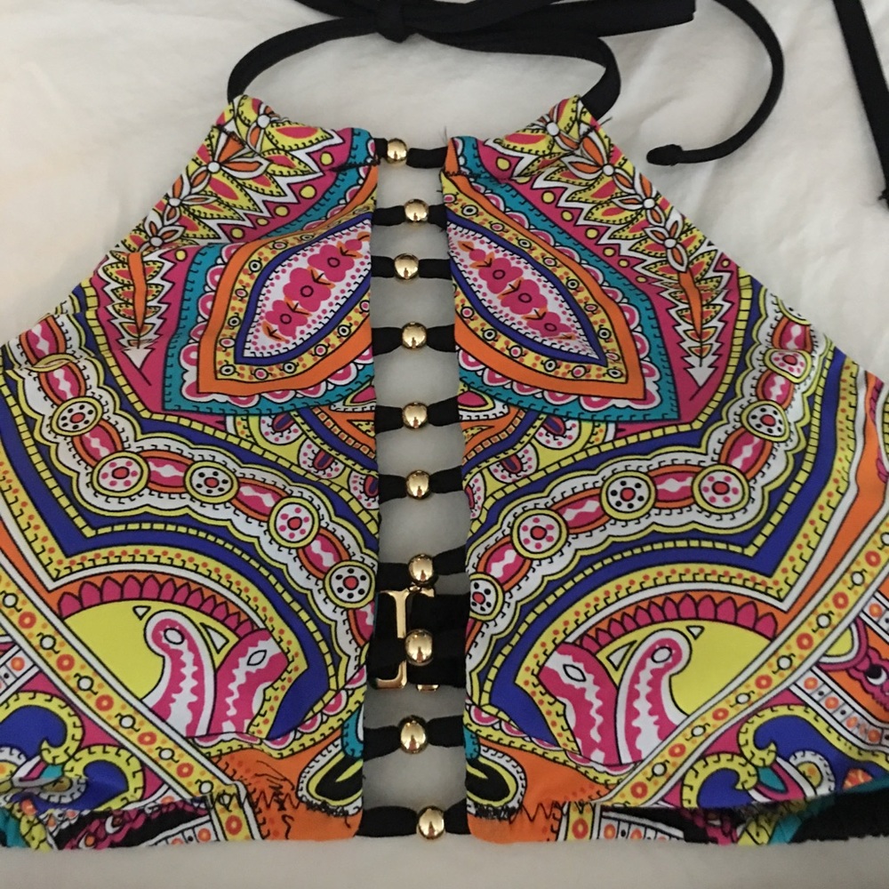 NWT Trina Turk Bikini Set Black Gold Red Purple - Picture 5 of 8